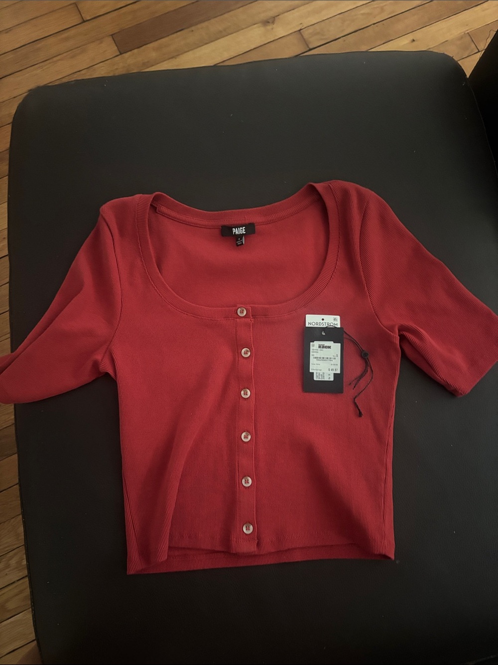 PAIGE Brick Red Ribbed Button-Front Crop Top NWT (not attached) - Picture 5 of 5